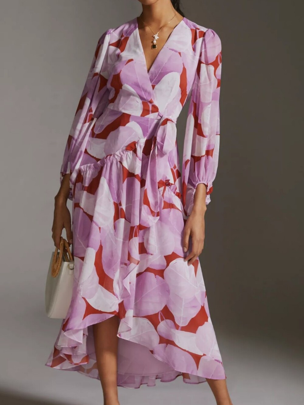 Anthropologie Hutch Purple Cream & Red Geo Wrap Long Sleeve Dress Size Small